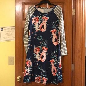 Floral dress with striped sleeves